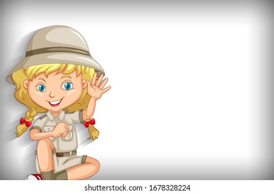 Background template with plain color wall and happy girl illustration