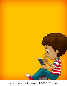 Plantilla de fondo con pared de color liso e ilustración de niño feliz