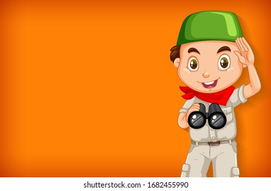 Background template with plain color wall and happy boy illustration