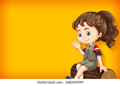 Background template with plain color wall and happy girl illustration