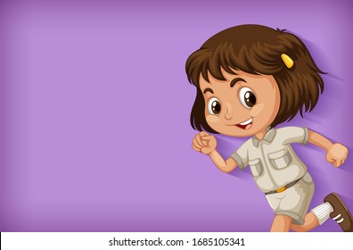 Background template with plain color wall and happy girl illustration