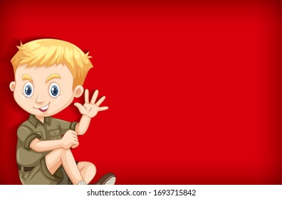 Background template with plain color wall and happy boy illustration