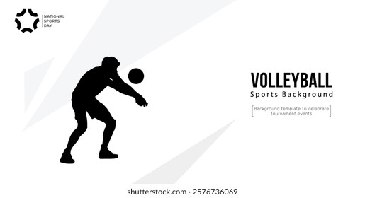 Background template for sports tournament celebration event featuring silhouettes of volleyball players. volleyball athlete silhouette. National Sport Day