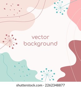 background template with stylized dandelions, curve lines and abstracts spots pastel colors