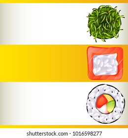 Background template with three different sushi roll illustration