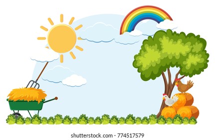 Background template with wagon and chicken illustration