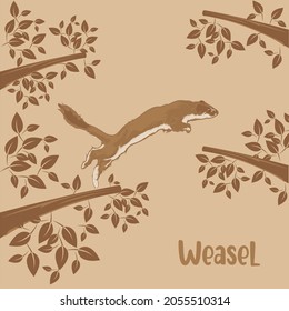 background template with weasel abstract elements jumping on tree branches.