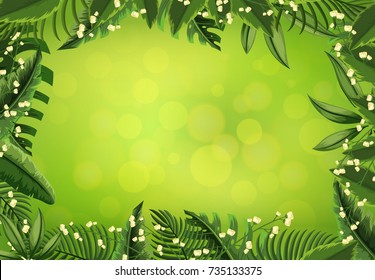 Background template with white flowers and green leaves illustration