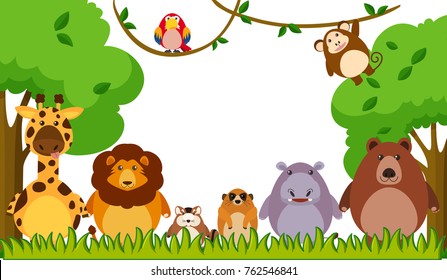 Background template with wild animals in park illustration