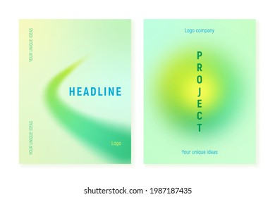 Background templates with gradient blurred shapes in green and yellow colors. For covers, wallpapers, branding, environmental and other projects. Vector, can be used for printing.