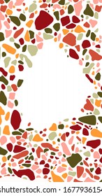 Background with terrazzo mosaic and shapes . Abstract Mobile Wallpapers in minimalist contemporary collage style templates for social media stories. Vector Illustration in pastel color