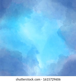 Background with testure watercolor clouds in blue. Clearance in the clouds, hope.