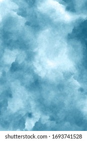 Background with testure watercolor clouds in blue. Clearance in the clouds, hope.