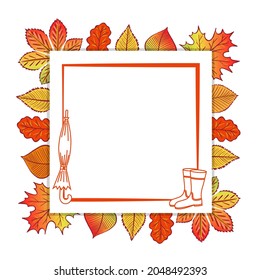 Background for text. Autumn frame with leaves of different trees. Vector Illustration for printing, backgrounds, wallpapers, covers, packaging, greeting cards, posters, stickers, seasonal design.