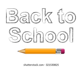 Background with text back to school and pencil. Vector illustration. 
