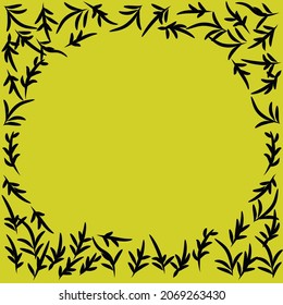 background for text in center of black leaves and yellow greenish color frame