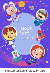Antecedentes para el texto con niños y perros lindos. El espacio y los personajes al estilo de las caricaturas. Ilustración del vector de color.