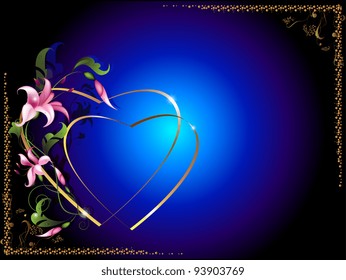 Background for the text with decorative floral elements and silhouettes of hearts