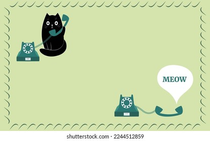 Background for text, design for the design of websites, printed products, advertising. The kitten meows on the phone.