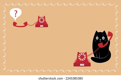 Background for text, design for the design of websites, printed products, advertising. A black kitten is talking on the phone