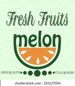 background with text fresh fruits melon on vector illustration