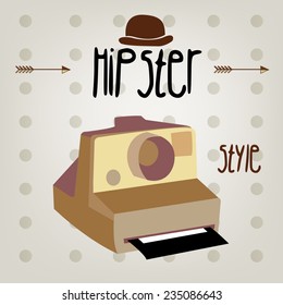 a background with text, a hat, arrows and a camera for hipsters