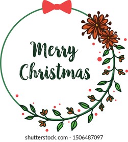 Background text merry christmas with design art of colorful wreath frame. Vector