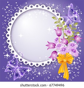 Background for text or photo with flowers, butterfly and bow
