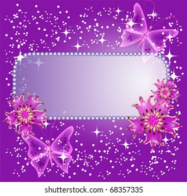 Background for text or photo with flowers and butterfly