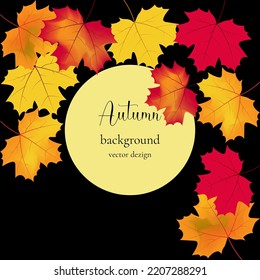 Background for text, postcards, advertising, design of leaflets, brochures, website pages, etc. Colorful autumn leaves and the moon. Night.
