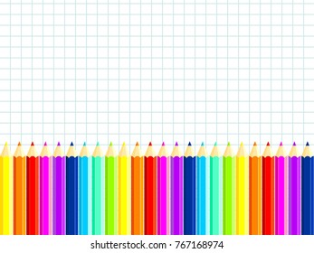 Background for text. A set of colored pencils of all colors of the rainbow. Vector.