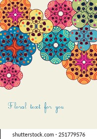 Background for text with skulls in floral style. Skulls in the shape of flowers. Space for text.Vector illustration. 