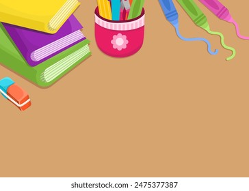 Background for text with vector illustration-school supplies. Education for students