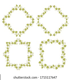 Background for text with vines and bunches of grapes. Set of frames with vines in vintage style.