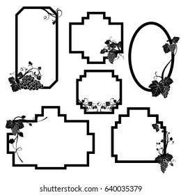 Background for text with vines and bunches of grapes. Set of frames with vines in vintage style. Stock vector.