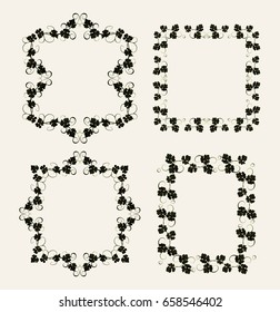 Background for text with vines and bunches of grapes. Set of frames with vines in vintage style.