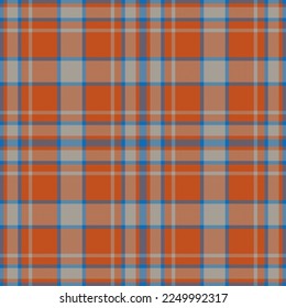 Background textile check. Seamless vector tartan. Fabric pattern texture plaid in orange and blue colors.