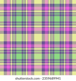 Background textile pattern of fabric plaid texture with a seamless tartan vector check in violet and lime colors.