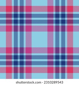 Background textile plaid of fabric seamless tartan with a vector pattern check texture in cyan and blue colors.