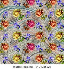 background textile Printed graphic ,design-illustration ,flowers traditional