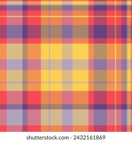 Background textile tartan of seamless fabric plaid with a vector texture pattern check in red and amber colors.