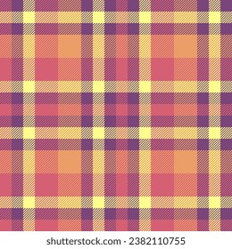 Background textile texture of pattern check fabric with a vector seamless plaid tartan in magenta and red colors.