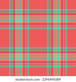 Background textile vector of texture plaid tartan with a pattern seamless fabric check in red and teal colors.
