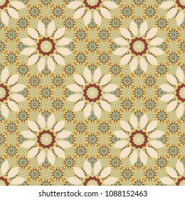 Background texture in beige, blue and yellow colors. Vector illustration. Endless floral abstract seamless pattern.