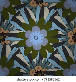 Background texture in blue, gray and green colors. Vector illustration. Endless floral abstract seamless pattern.