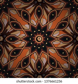 Background texture in brown, black and orange colors. Endless floral abstract seamless pattern. Vector illustration.