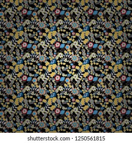 Background texture in brown, blue and black colors. Vector illustration. Endless floral abstract seamless pattern.