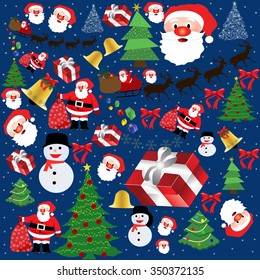 Background texture with Christmas elements on blue, vector illustration