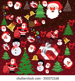 Background texture with Christmas elements on red , vector illustration