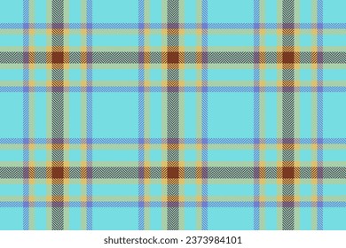 Background texture fabric of check tartan seamless with a plaid pattern vector textile in cyan and amber colors.